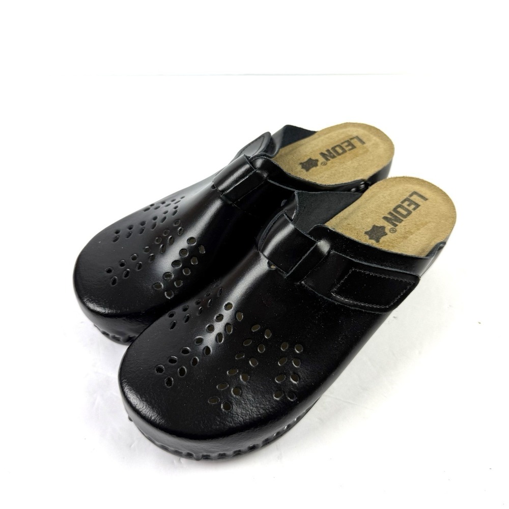 LEON Anatomic Clogs 40 Black Natural Leather Comfort Professional Shoe Women 9.5